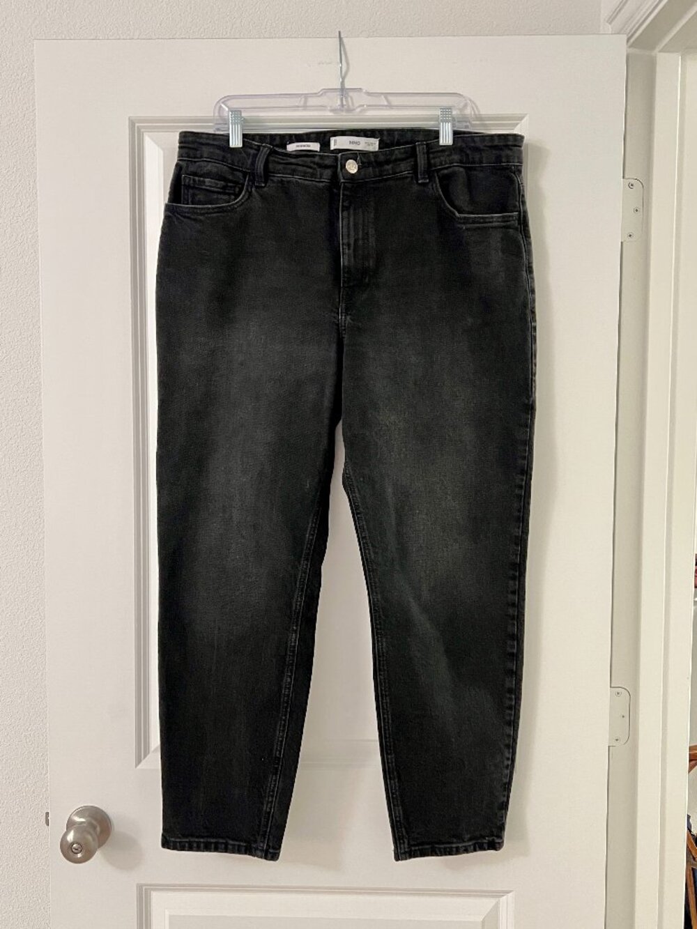 Mango 'New Mom' High Rise Straight Leg Denim Jeans in Dark Gray, Light Black